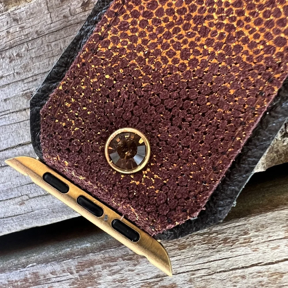 Brown glittery Leather on off black leather Apple Watch band